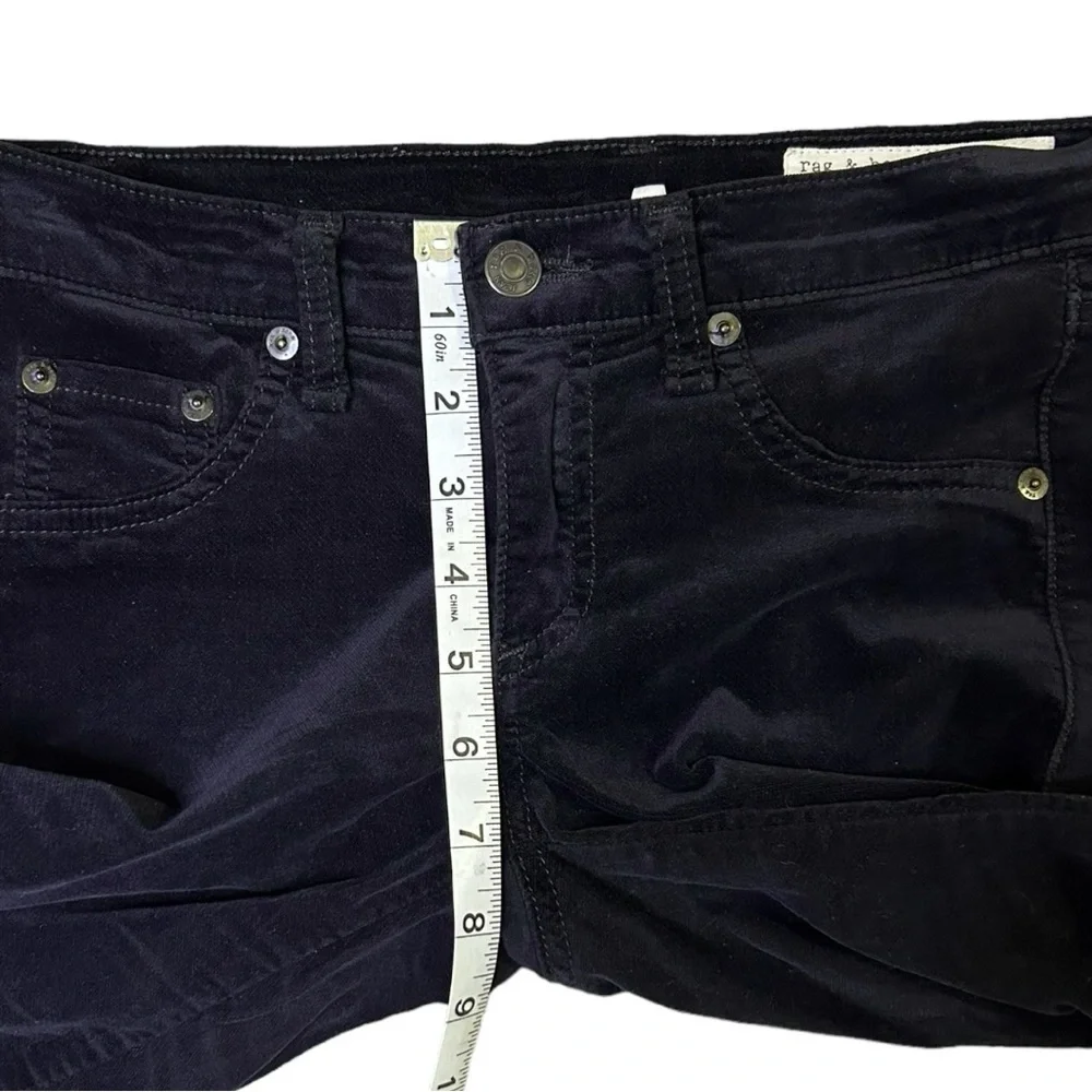 Rag And Bone Black Velvet Skinny Stretch Jeans Zipper Size 24 - Picture 12 of 14